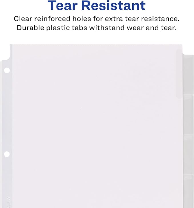 Avery Extra-Wide Big Tab Insertable Dividers for 3 Ring Binders, 5 Tab Set, White Paper, Clear Tabs, Works with Sheet Protectors, 1 Set (11221) (Pack of 5)