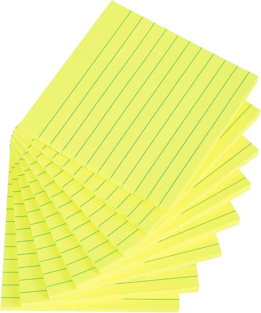 Vanpad Lined Sticky Notes 4x4 Inches, Bright Yellow Ruled Self-Stick Pads, Easy to Post for Home, Office, Notebook, 8 Pads/Pack