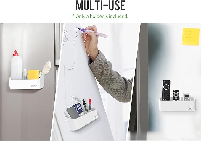 loukin Magnetic and Adhesive Marker Holder, Dry Erase Accessory Tray, Magnetic Storage Organizer for Whiteboard, Glass or Refrigerators (White)
