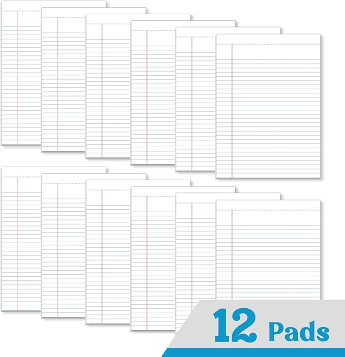 KAISA Legal Pads 8.5x14 inch Large Writing Pads Wide Ruled Notepads Casual Note Pads, White 50 Sheets 12 Pads, WT-LWT50W