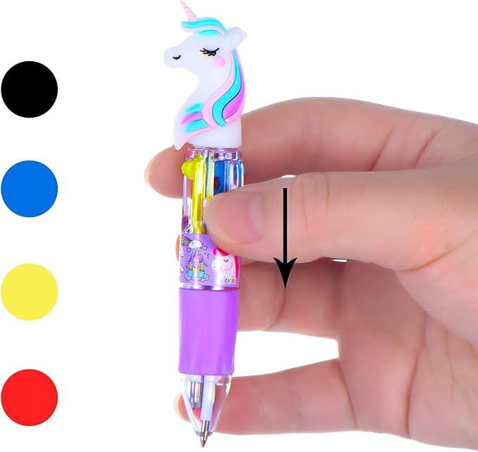 Chinco 12 Pieces Retractable Unicorn Pens 4-in-1 Multicolor Ballpoint Pen Unicorn Candy Party Favor Colored Ink Mini Party Favors for Girls Kids Classroom Prizes Birthday Gifts(Unicorn Style)