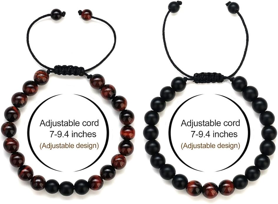 M MOOHAM Natural Stone Bracelets for Men - 8mm Tiger Eye | Matte Agate | Lava Rock Bracelets for Men Teen Boys Gifts Birthday Anniversary Christmas Gifts for Men Teens