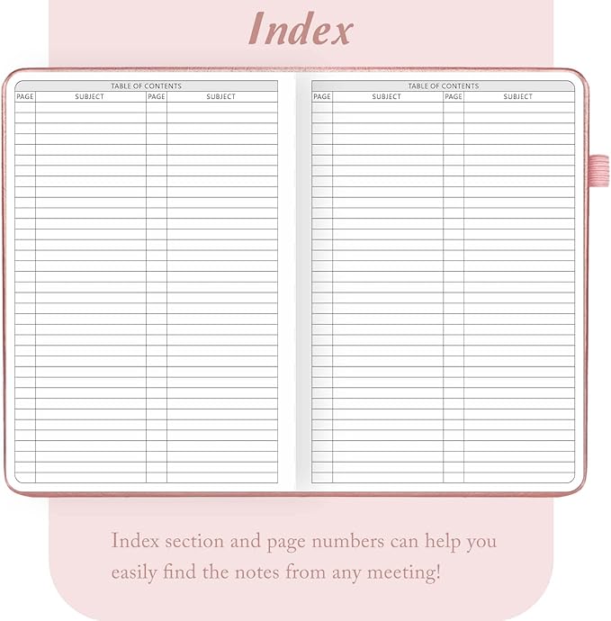Elegant Meeting Notebook for Work with Action Items, Premium Leatherette Hardcover Meeting Planner with Numbered Pages, 7 x 10" Project Planner Notebook Meeting Notes for Men & Women