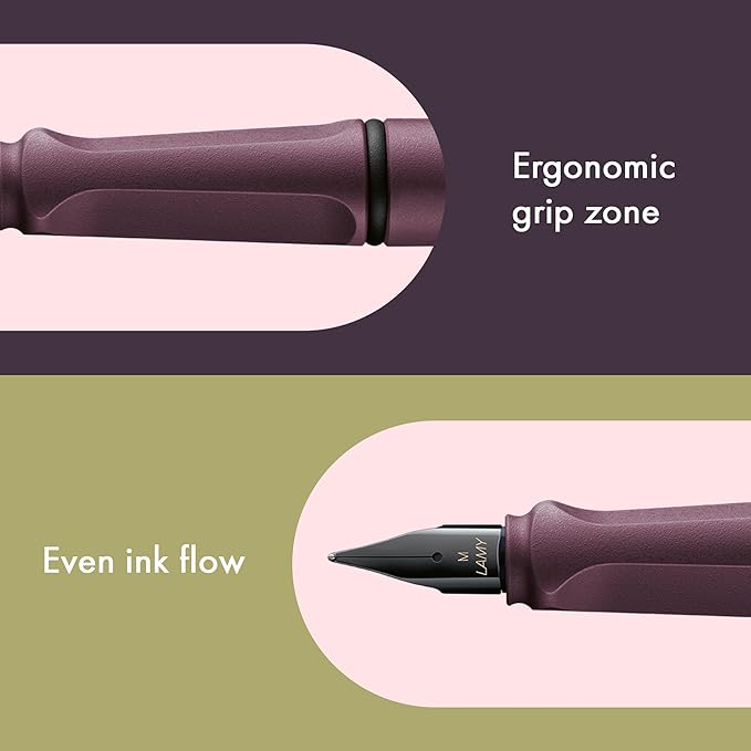 LAMY safari scarlet - Fountain Pen with ergonomic grip & polished steel nib in size B - ideal for any Writing & Calligraphy - including LAMY T 10 blue cartridge - Right-Handed