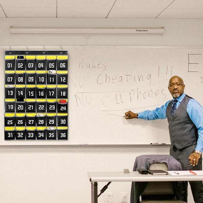 Loghot Numbered Classroom Sundries Closet Pocket Chart for Cell Phones Holder Wall Door Hanging Organizer (36 Pockets Black)