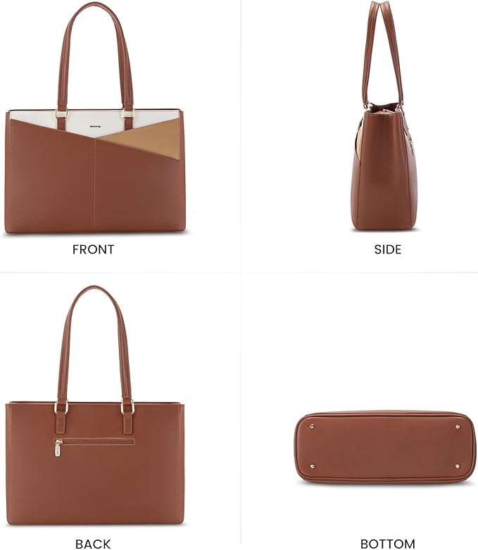 LOVEVOOK Laptop Tote Bag for Women, Office Work Bag Briefcase fit for 15.6 inch Laptop, Large Capacity Teacher Computer Bag Handbag Brown/Apricot/Beige