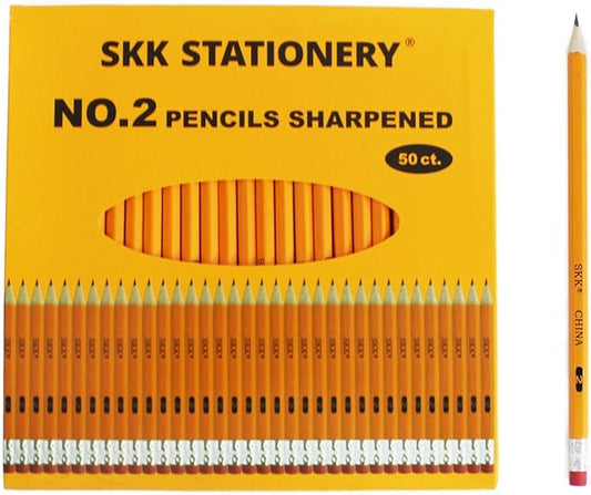 SKKSTATIONERY 50 Pcs Pre-sharpened pencils, Pencils Sharpened with eraser top, #2 HB pencil, 50/box