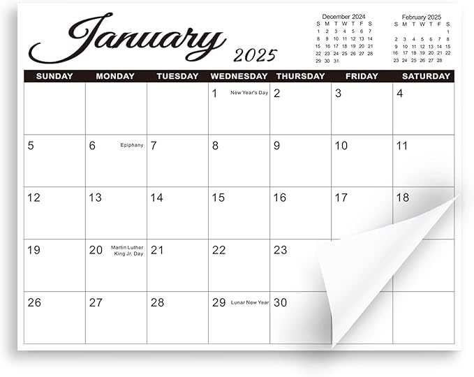 SKYDUE 2025 Magnetic Calendar for Refrigerator, Fridge Calendar 2024-2025, Jul 2024 to Dec 2025 18 Months Magnetic Calendar, 10" x 8", Black