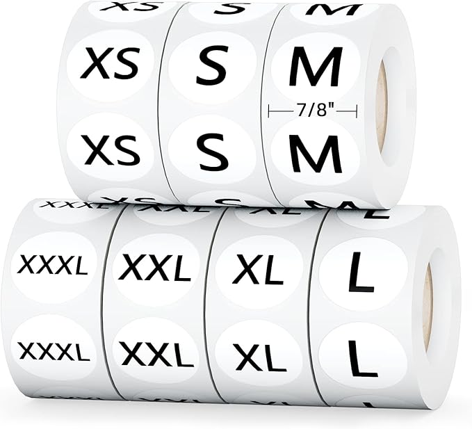 3500 PCS Clothing Size Stickers Labels 7/8" Round Self Adhesive Size Stickers for Clothing T Shirts Retail, 7 Sizes (XS, S, M, L, XL, XXL, XXXL)