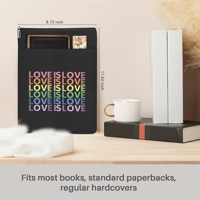Book Themed Gifts Waterproof Book Sleeve Book Pouch LGBT Equality Rights Reading Gifts for Women Best Friend Book Covers for Paperbacks Book Accessories Book Protector with Zipper and Front Pocket