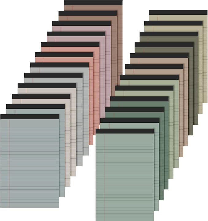 Lincia 24 Pcs 5" x 8" Colored Note Pads Mini Legal Pads Ruled 50 Sheets Per Micro Writing Pads Perforated and Lined for College Office Supplies (Fresh Colors)