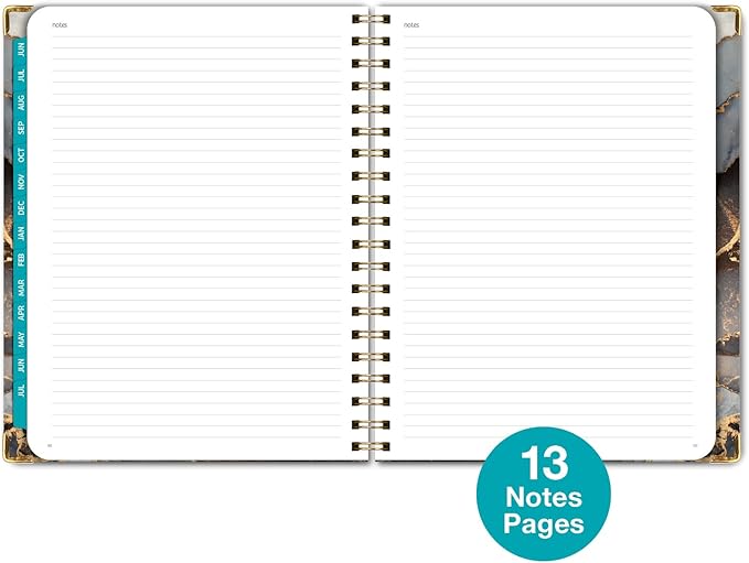 HARDCOVER Academic Year 2024-2025 Planner: (June 2024 Through July 2025) 8.5"x11" Daily Weekly Monthly Planner Yearly Agenda. Bookmark, Pocket Folder and Sticky Note Set (Black Gold Marble)