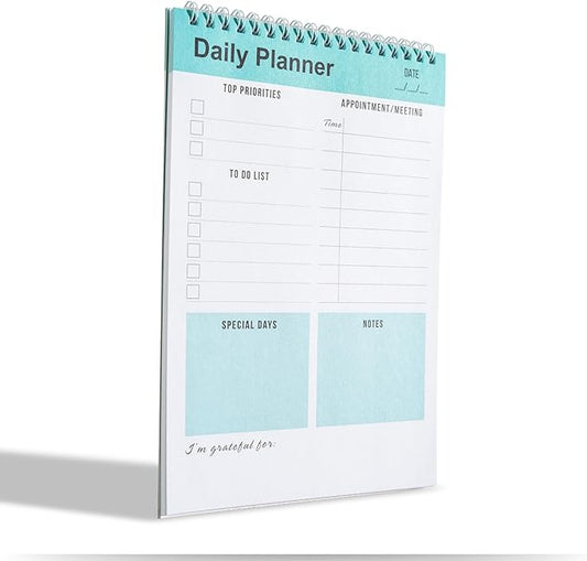 Daily Planner Notebook, To Do List Notepad, Spiral Notebook, Undated-52 Sheets-6.5" x 9.8" Checklist, Notebooks for Work, Personal Organizer Notepad, Daily Task Notebook (Green)