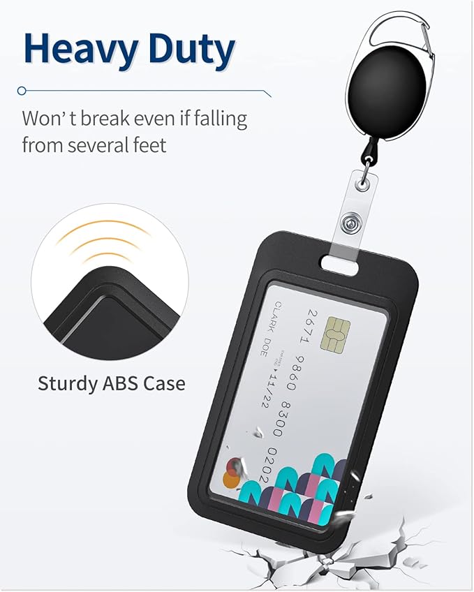 Uniclife 50 Pack Sliding ID Badge Holder Hard Black Vertical Plastic Card Case Protector Pouch with Clear Window for Office School ID Credit Cards Proximity Key Cards Driver’s Licenses and Passes