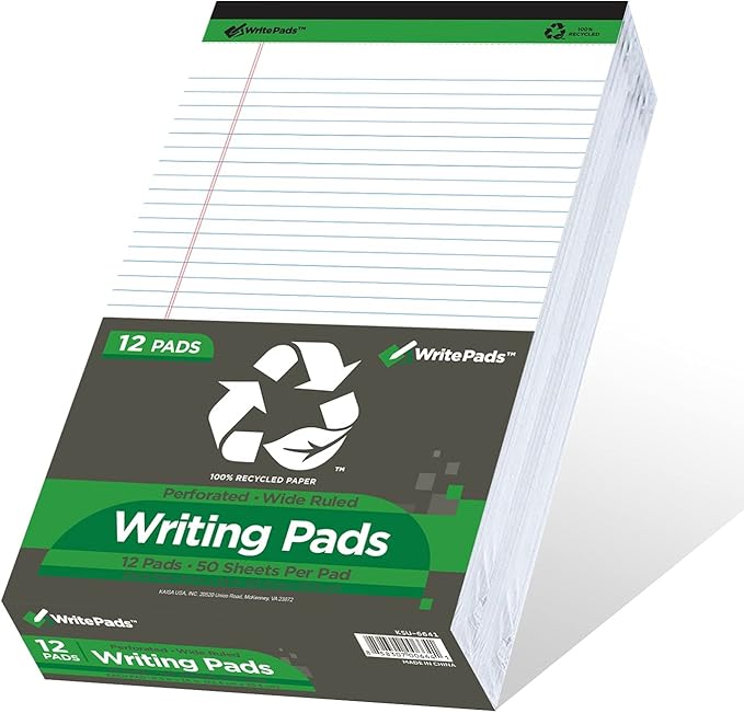 KAISA Legal Pad 14" Writing Pads, Wide Ruled 8.5"x14" Legal Pad 50sheets/Pad Perforated Recycled Paper Pads, White12pad, KSU-6641