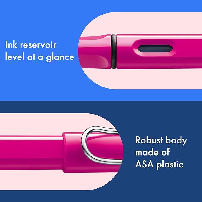 LAMY safari pink - Fountain Pen with ergonomic grip & polished steel nib in size B - ideal for any Writing & Calligraphy - including LAMY T 10 blue cartridge - Right-Handed