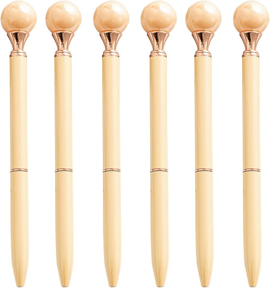 6 Pieces False Pearl Decoration Twist Metal Ballpoint Pen Ball Pen 1.0 MM Black Ink