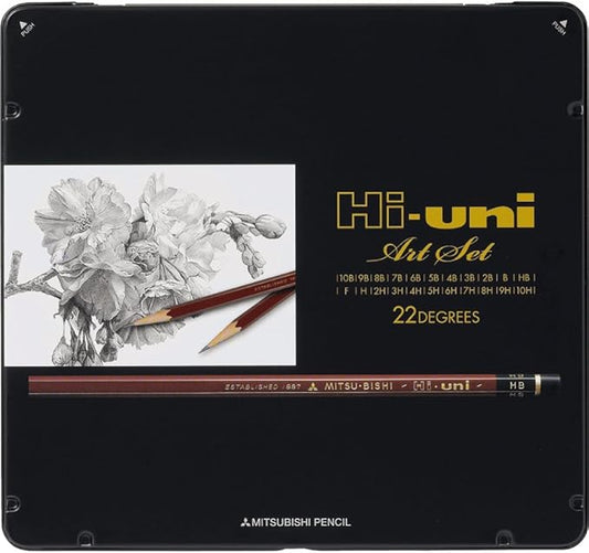 Uni Hi Wooden Pencil Art Set - 10B to 10H - Box of 22 (HUAS)