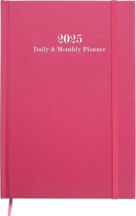 2025 Daily & Monthly Planner - 2025 Daily Planner One Page Per Day from January 2025 to December 2025, Hourly Appointment Book Perfect Organizer Daily Life, Fabric Cover, 5.8'' x 8.3'', Pink