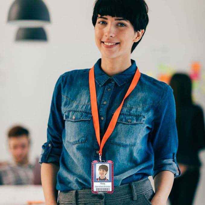 LIUGX Badge Holder, ID Card Holder with Metal Clip - Durable Polycarbonate (Holds 1 to 4 Cards), Portable Wallet for Office, Laborer, Police, Work, Hot Pink