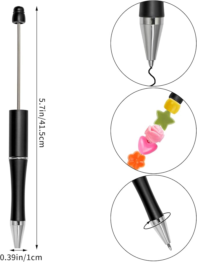 jiebor 20Pcs Black Beadable Pens Plastic Bead Ballpoint Pens Bulk with 50Pcs Black Ink Cute Cool Diy Pens for Journaling Kids Women Students Teacher Graduation Christmas Gift Office School Supplies