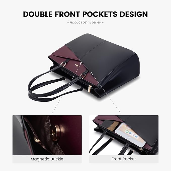 LOVEVOOK Laptop Tote Bag for Women, Office Work Bag Briefcase fit for 15.6 inch Laptop, Large Capacity Teacher Computer Bag Handbag Black/Purple