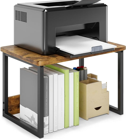 MARTY Printer Stand with Storage for Desk, Desktop Printer Stand Shelf Organzier for Home/Office Heavy Duty Printer Riser Under Desk Small Printer Table for Fax Machine Copier Scanner(Rustic Brown)