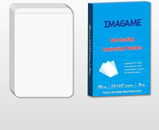 Self-Sealing Laminating Pouches, 2.6" x 3.9" for Business Cards and Bridge Size Flash Cards, 20 Packs 18mil Adhesive Lamination Sheets, Waterproof, No Machine Needed