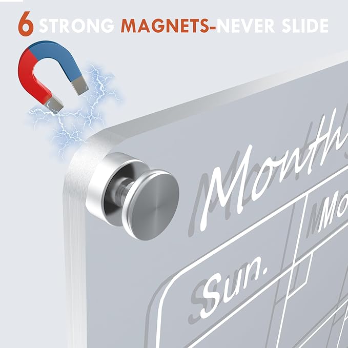 Magnetic Acrylic Calendar for Fridge,1 Pack 9"x13" Clear Fridge Calendar Dry Erase Magnetic Planning Boards Set(Blank Memo Board_Shu)
