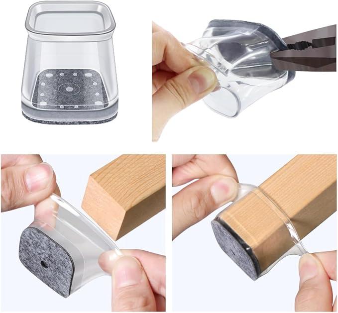 BUMACO Chair Leg Floor Protectors Square Chair Leg Protectors for Hardwood Floors Silicone Pads Covers to Protect Floors(Clear-20 Pcs, Square XL (1-5/8" ~ 2")