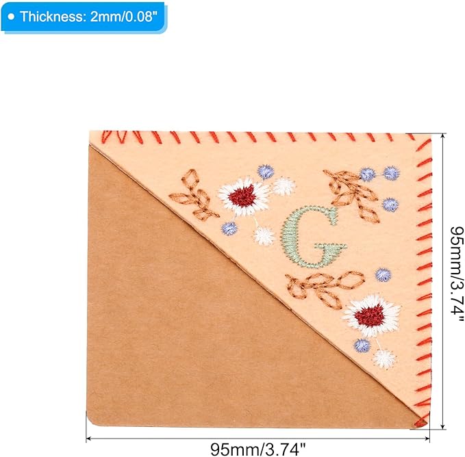 PATIKIL Personalized Embroidered Corner Bookmark, Cute Flower Felt Stitched Triangle Book Mark Page Marker for Women Men Book Lovers Teachers, Pink, Letter G