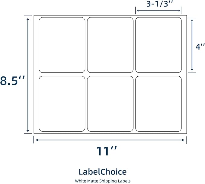 100 Sheets 600 Labels Shipping Labels 6 per Sheet for Laser & Inkjet Printers,3-1/3 x 4 6 Up Shipping Labels FBA Address Labels, 3-1/3" x 4" Address Sticker Labels,6 Labels per Page Sheets
