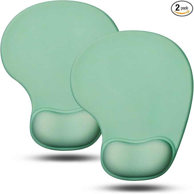 JIKIOU Mouse Pad, 2 Pack Ergonomic Mouse Pads with Comfortable Gel Wrist Rest Support and Lycra Cloth, Non-Slip PU Base for Easy Typing Pain Relief Durable and Easy to Clean Small Pastel Green