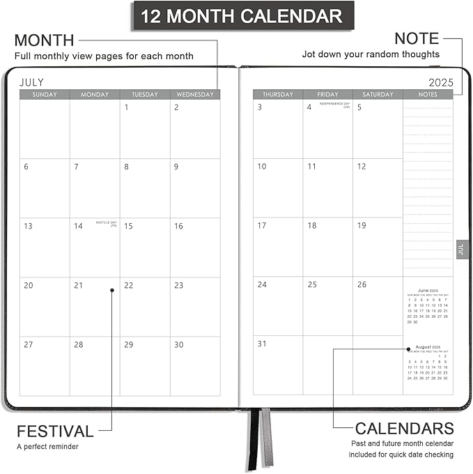 2025 Planner - 2025 Planner Weekly and Monthly, Jan. 2025 - Dec. 2025, 5.75" x 8.25", Leather Planner 2025 with Thick Paper, Pen Loop, Back Pocket with 40 Notes Pages - Grey