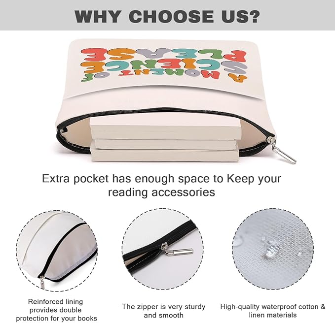 Book Themed Gifts Waterproof Book Sleeve Book Pouch Funny Reading Gifts Science Teacher Gifts for Women Readers Book Covers for Paperbacks Book Accessories Book Protector with Zipper and Front Pocket