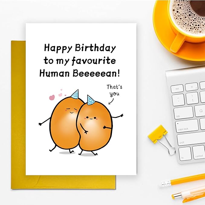 Funny Bean Birthday Card for Husband Wife, Cute Birthday Gift For Boyfriend Girlfriend, Ideal Human Bean Birthday Decoration For fiance fiancee, Happy Birthday Card for Him Her