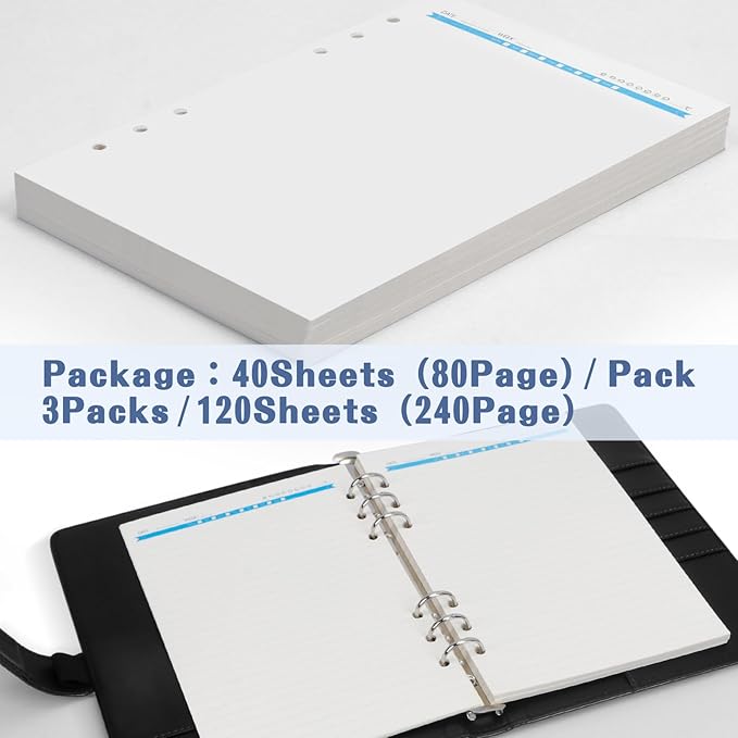 A5 Refills Paper, A5 Binder Planner Loose Leaf Paper,120 Sheets (240 Pages) 6-Hole Notebook Refills for 6-Ring Refillable A5 Ring Binder Notebook Planner, Blank Paper
