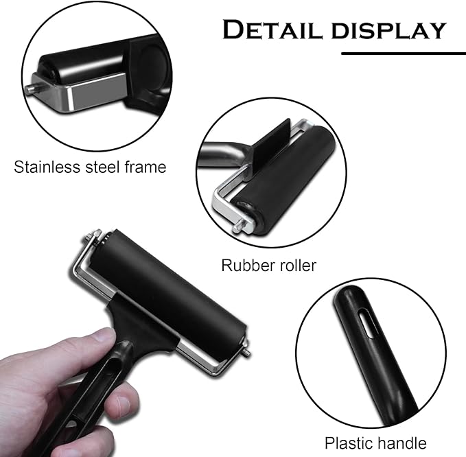 KXKZREN Rubber Roller for Flooring Installation 4 inch Rubber Brayer Glue Roller for Boat Flooring Install Printmaking Painting Stamping Wallpaper Gluing Application