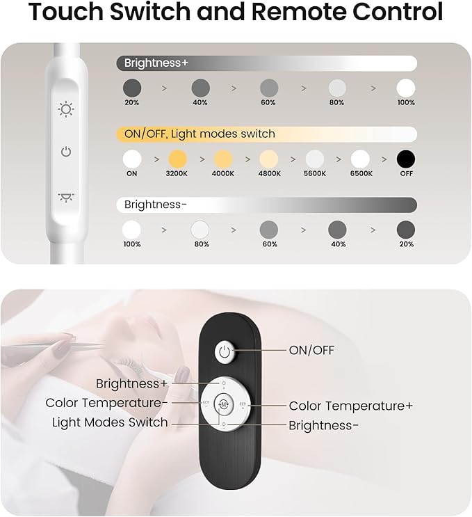 Lash Light for Eyelash Tech, Half Moon Light for Lashes and Estheticians, LED Floor Lash Lamp for Eyelash Extensions, Nail Art, Tattoo Art and Skincare (White)