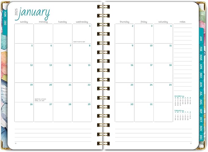 HARDCOVER 2025 Planner, 5.5"x8": 14 Months (November 2024 - December 2025), Daily Weekly Monthly Planner, Yearly Agenda, Bookmark, Pocket Folder and Sticky Note Set (Watercolor Butterflies)