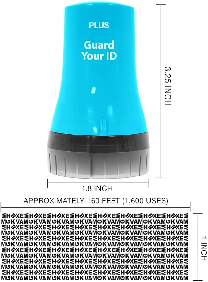 Wide Advanced ID Roller Stamp by Guard Your ID, Mess-Free Address Blocker for Identity Protection (3-Pack, Turquoise)
