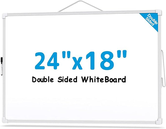 MaxGear White Board for Wall, 24" x 18" Double Sided Dry Erase Board, Magnetic White Board Hanging Whiteboard for Home, School, Office