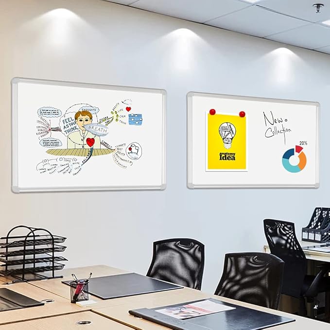 DEVELOP Magnetic White Board Dry Erase, 32 x 44 Inch, Dry Erase Board Aluminum Frame for Wall, Hanging Whiteboard with Detachable Marker Tray for Planning, Kitchen, Memo, School, Home, Office