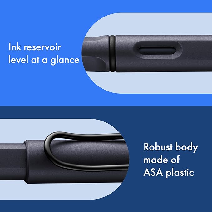LAMY safari steel black - Fountain Pen with ergonomic grip & polished steel nib in size M - ideal for any Writing & Calligraphy - including LAMY T 10 blue cartridge - Right-Handed
