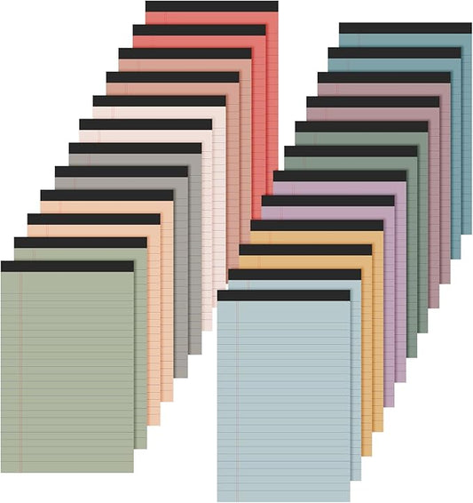 Lincia 24 Pcs 5" x 8" Colored Note Pads Mini Legal Pads Ruled 50 Sheets Per Micro Writing Pads Perforated and Lined for College Office Supplies (Retro Colors)