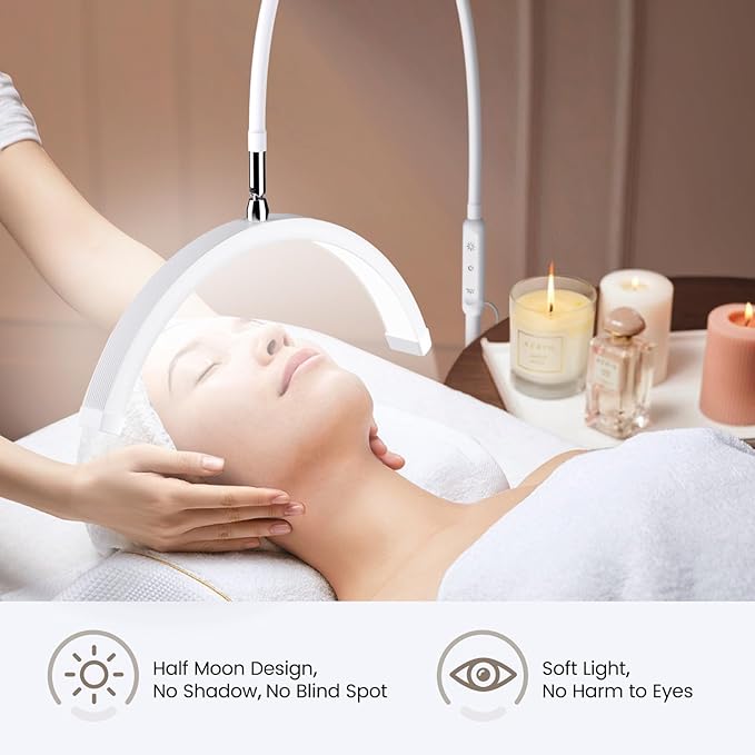 Lash Light for Eyelash Tech, Half Moon Light for Lashes and Estheticians, LED Floor Lash Lamp for Eyelash Extensions, Nail Art, Tattoo Art and Skincare (White)