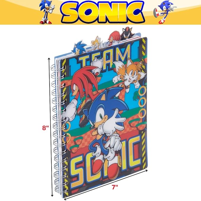 Innovative Designs Sonic the Hedgehog Tab Journal Notebook, Spiral Bound, 96 Lined Pages, 8 x 7 inches, Blue