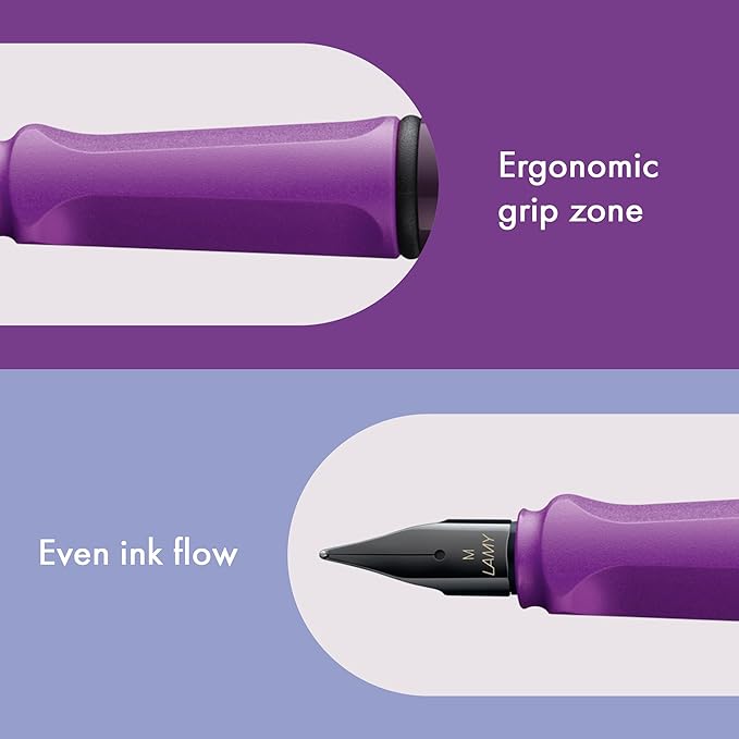 LAMY safari violet-blackberry - Fountain Pen with ergonomic grip & polished steel nib in size F - ideal for any Writing & Calligraphy - including LAMY T 10 blue cartridge - Right-Handed