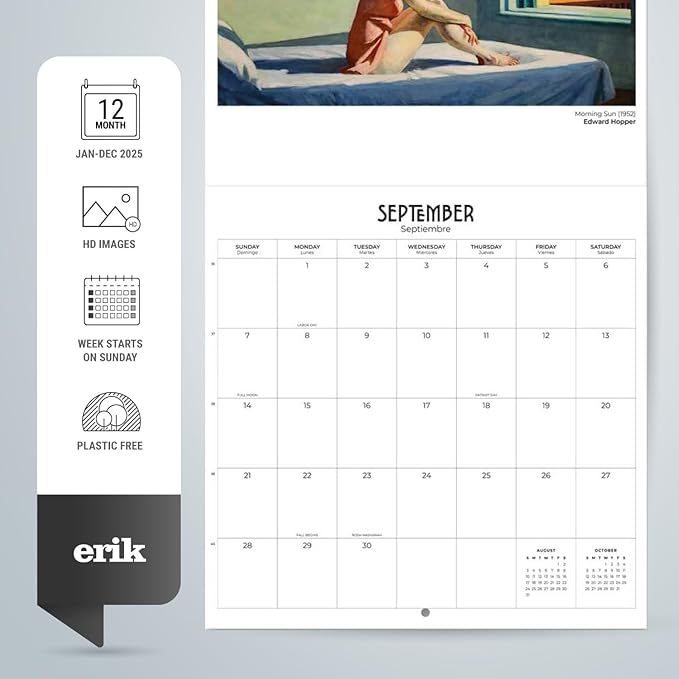 Art Wall Calendar 2025 12" x 12" FSC® Plastic Free - Starts Week On Sunday | Square Wall Calendar | Family Planner Calendar 2025 | Art Calendar 2025