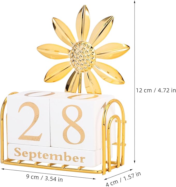 SUPVOX Wooden Block Calendar for Desk Daily Desktop Perpetual Calendar Wood Month Date Display Blocks Farmhouse Desk Accessories for Home Office Decor Reusable Yearly Sunflower Design